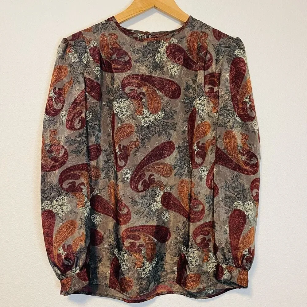 Vintage Martinique Paisley Floral Long Sleeve Blouse Size 14 - Picture 1 of 7